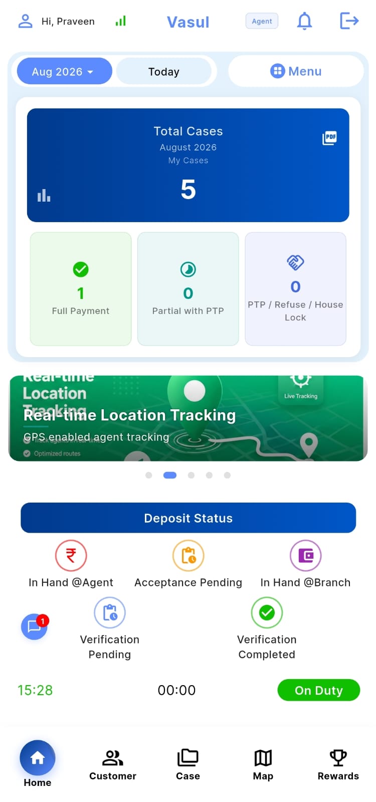 Vasul field agent mobile application dashboard